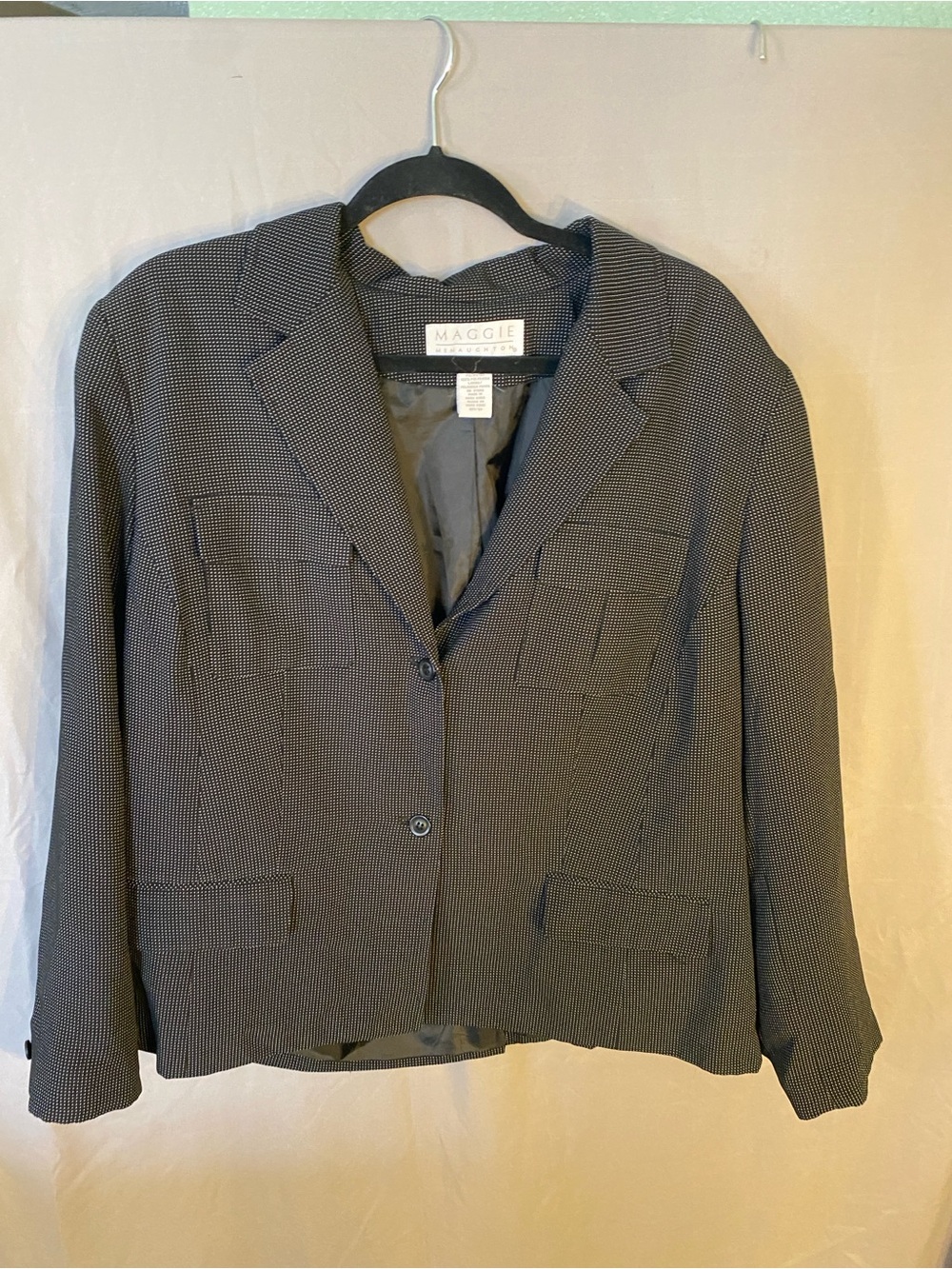 Magole Black Micro-Check Two-Button Women's Blazer